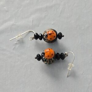 Lady Bug Black and Orange Beaded Earrings
